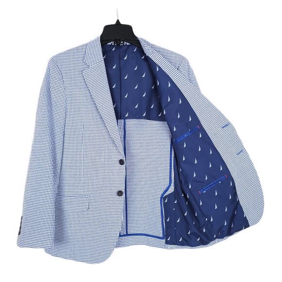 Nautica Mens Modern Fit Seersucker Sport Coat Blazer 38S Navy White Stretch NWT - Picture 2 of 7